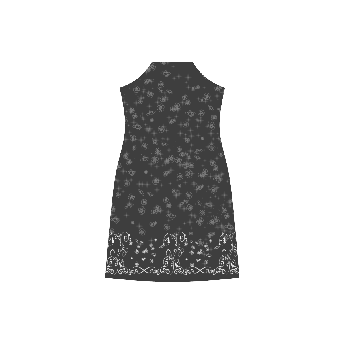 Black and white flower border print V-Neck Open Fork Long Dress(Model D18)