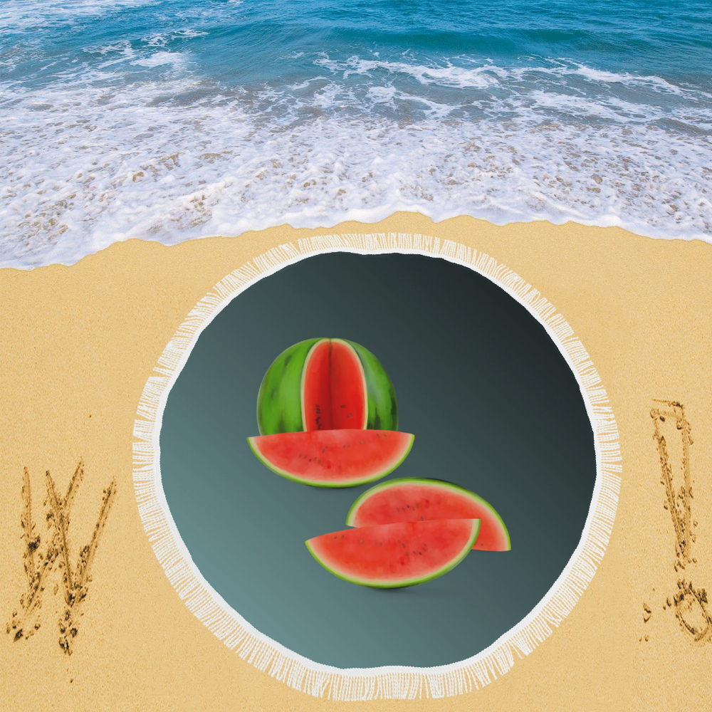 Watercolor Watermelon, red green and sweet Circular Beach Shawl 59"x 59"