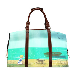 boy by the sea with dog summer time boat ocean water art print illustration by agnes laczo Classic Travel Bag (Model 1643) Remake