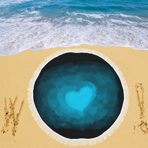 Blue Fluffy Heart, Valentine Circular Beach Shawl 59"x 59"