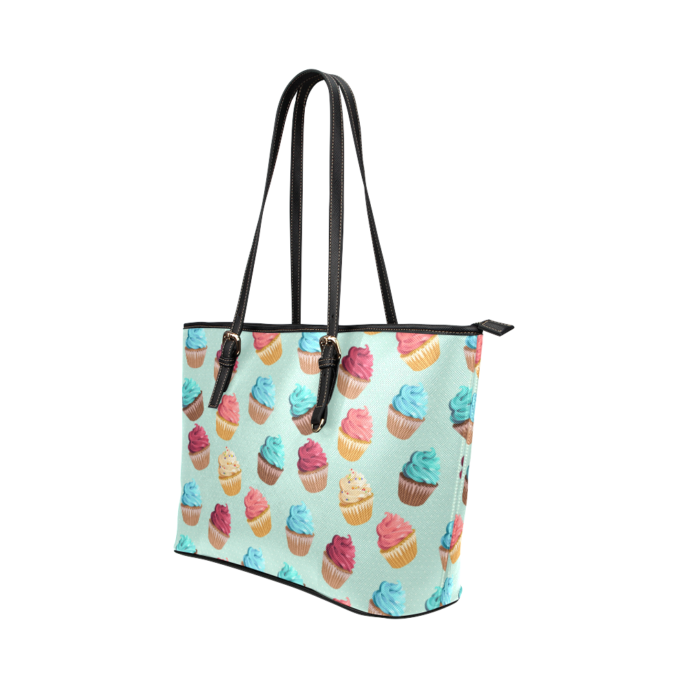 Cup Cakes Party Leather Tote Bag/Small (Model 1651)