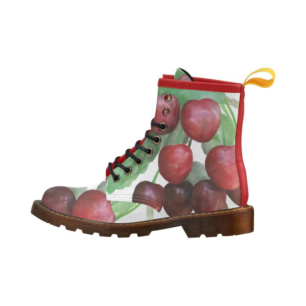 Sour Cherries, watercolor, fruit High Grade PU Leather Martin Boots For Women Model 402H