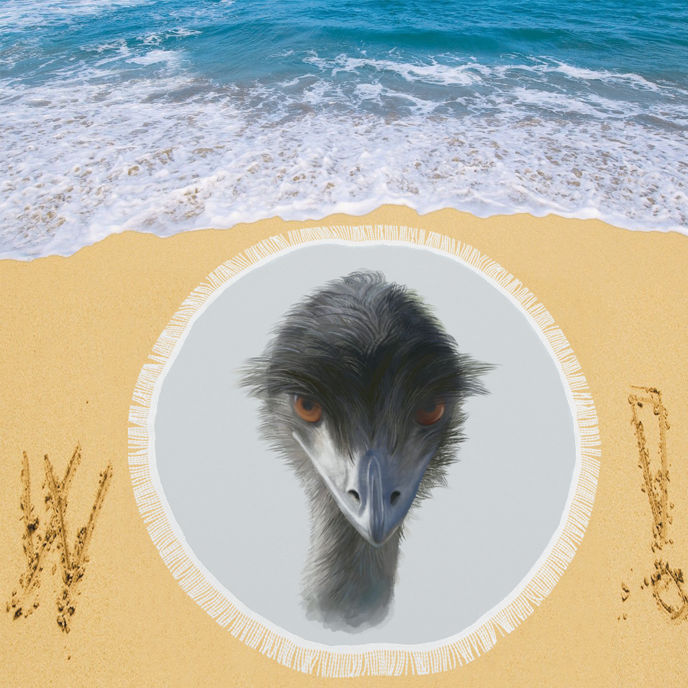 Skeptical Emu, watercolor bird Circular Beach Shawl 59"x 59"