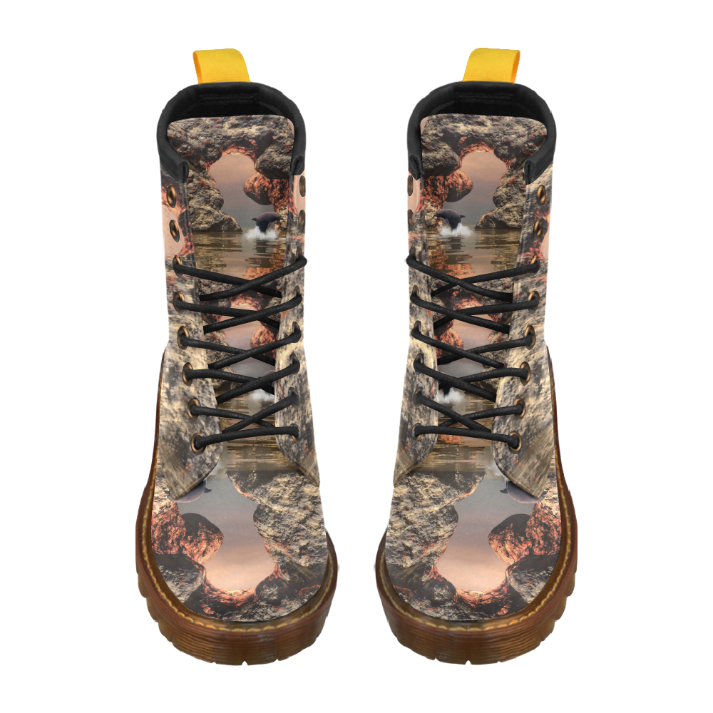Dolphin in the sunset High Grade PU Leather Martin Boots For Men Model 402H