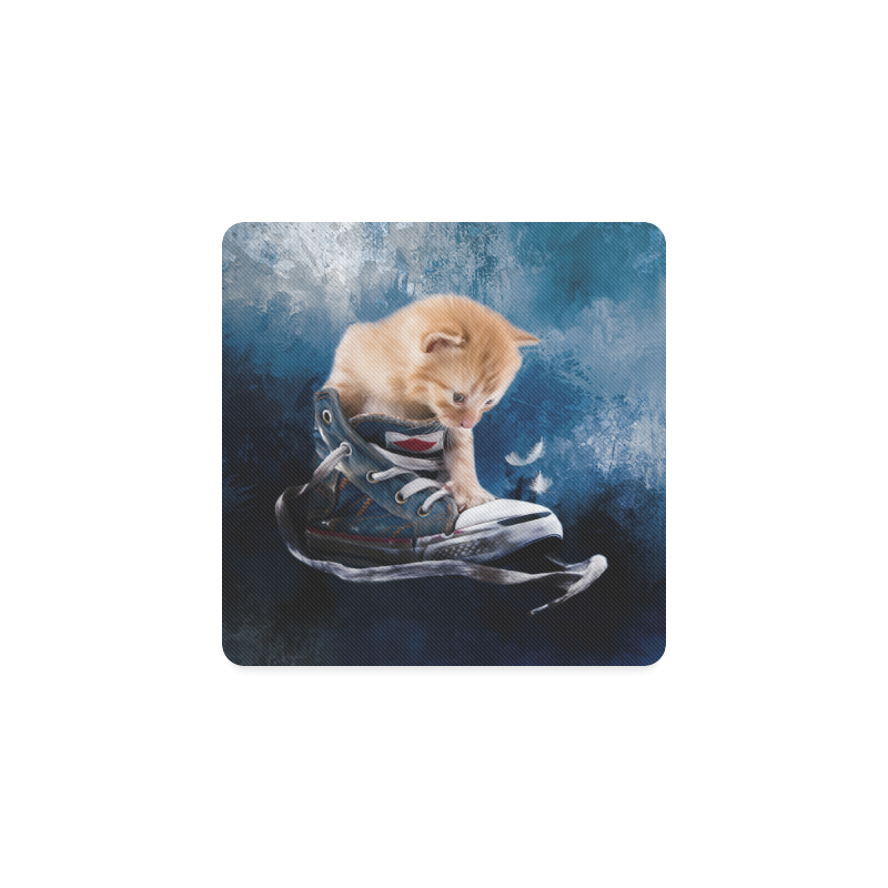 Cute painted red kitten plays in sneakers Square Coaster