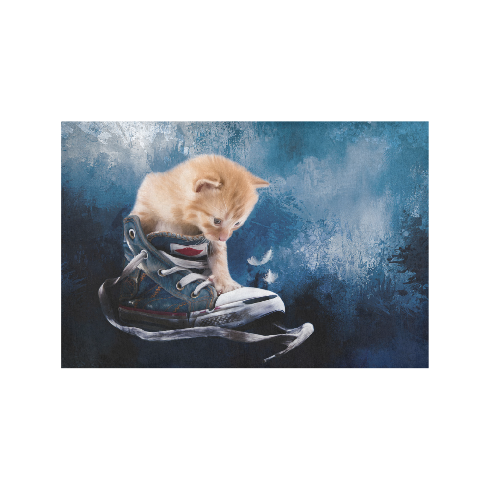 Cute painted red kitten plays in sneakers Placemat 12''x18''