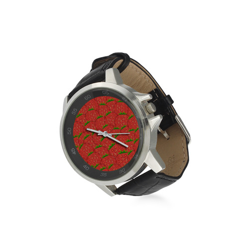 Strawberry Patch Unisex Stainless Steel Leather Strap Watch(Model 202)