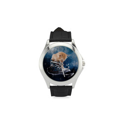 Cute painted red kitten plays in sneakers Women's Classic Leather Strap Watch(Model 203)