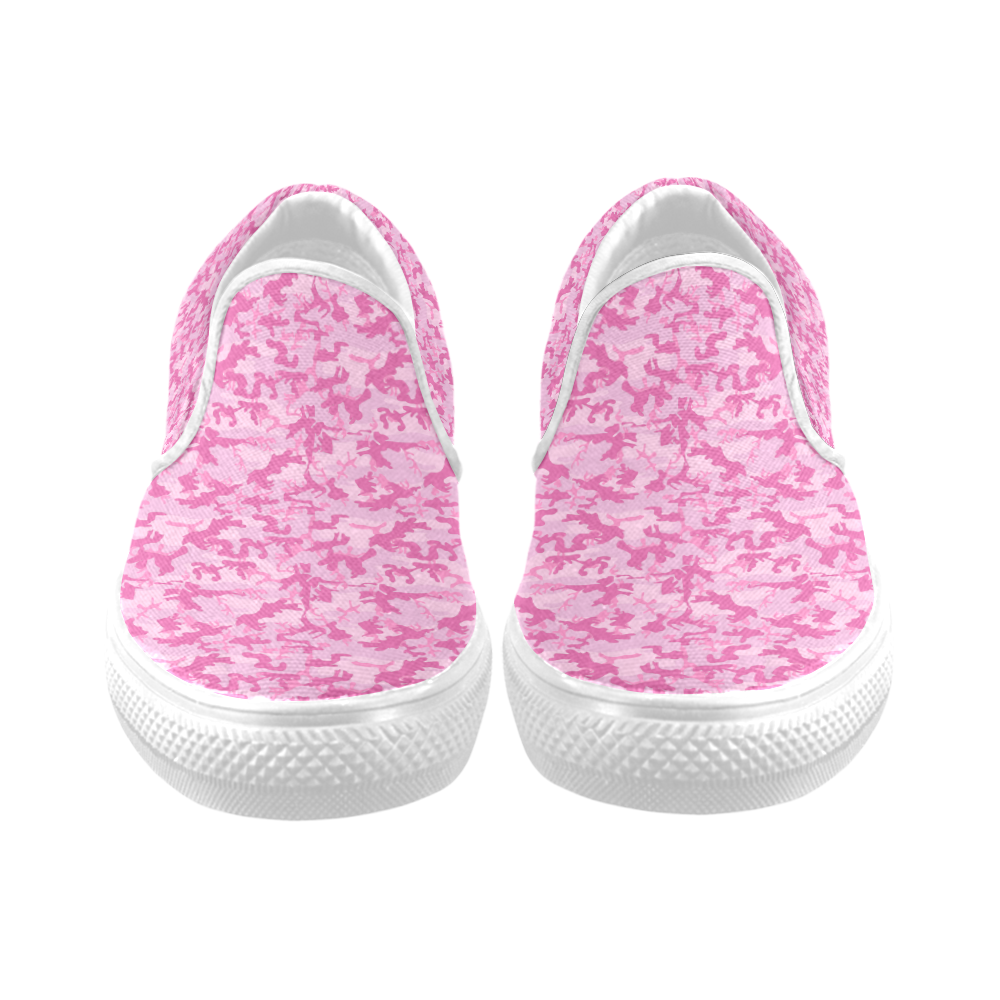 Shocking Pink Camouflage Pattern Women's Slip-on Canvas Shoes (Model 019)