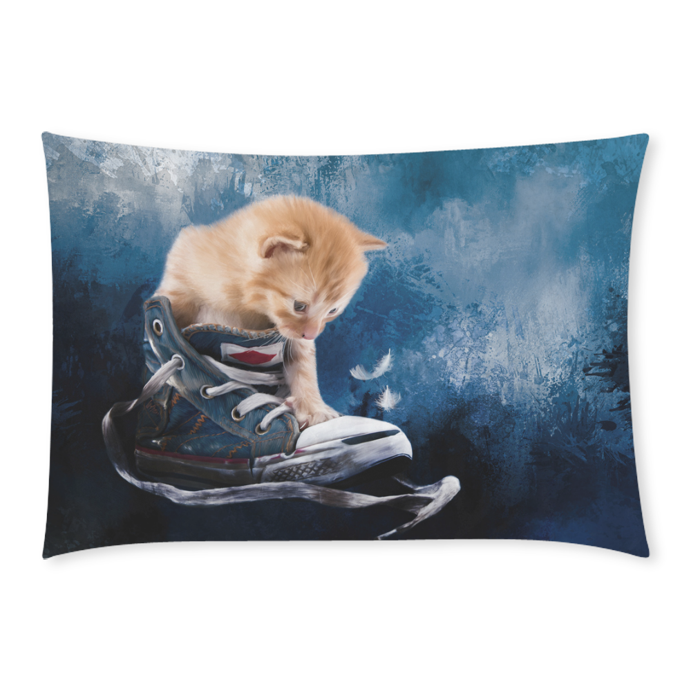 Cute painted red kitten plays in sneakers Custom Rectangle Pillow Case 20x30 (One Side)