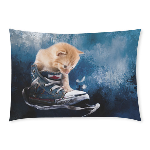 Cute painted red kitten plays in sneakers Custom Rectangle Pillow Case 20x30 (One Side)