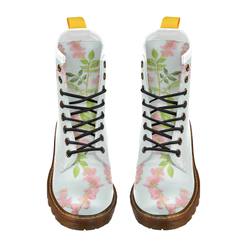 Pink tiny  flower - watercolor High Grade PU Leather Martin Boots For Women Model 402H