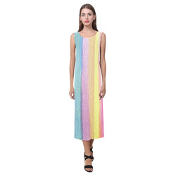 Rainbow Watercolor Stripes Phaedra Sleeveless Open Fork Long Dress (Model D08)