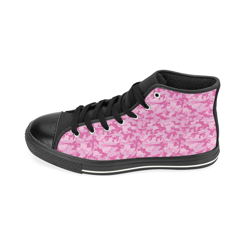 Shocking Pink Camouflage Pattern High Top Canvas Women's Shoes/Large Size (Model 017)