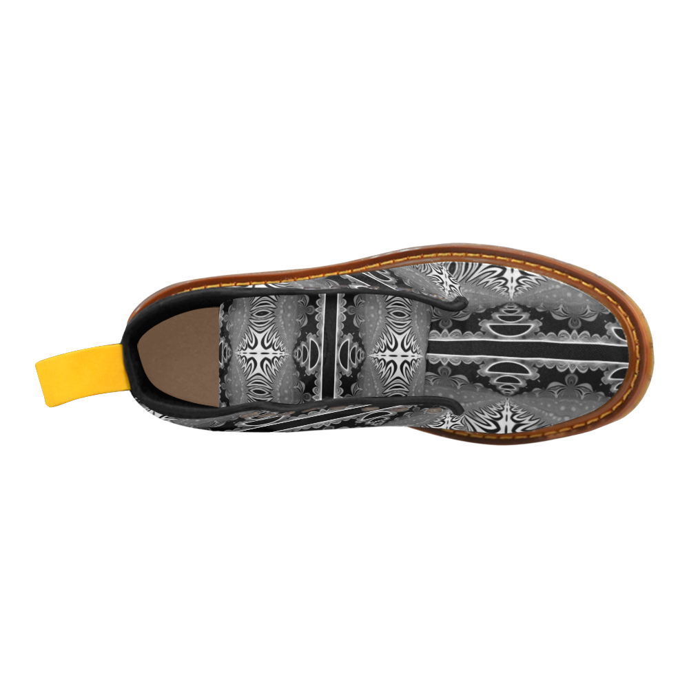 Kaleidoscope Fractal BORDER black white grey Martin Boots For Men Model 1203H