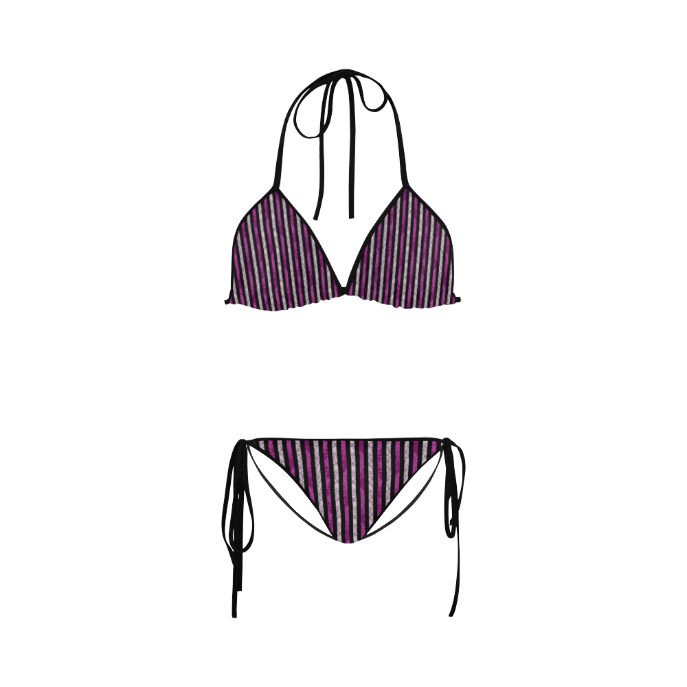 Two Tone Pink Damask Goth Stripe Custom Bikini Swimsuit