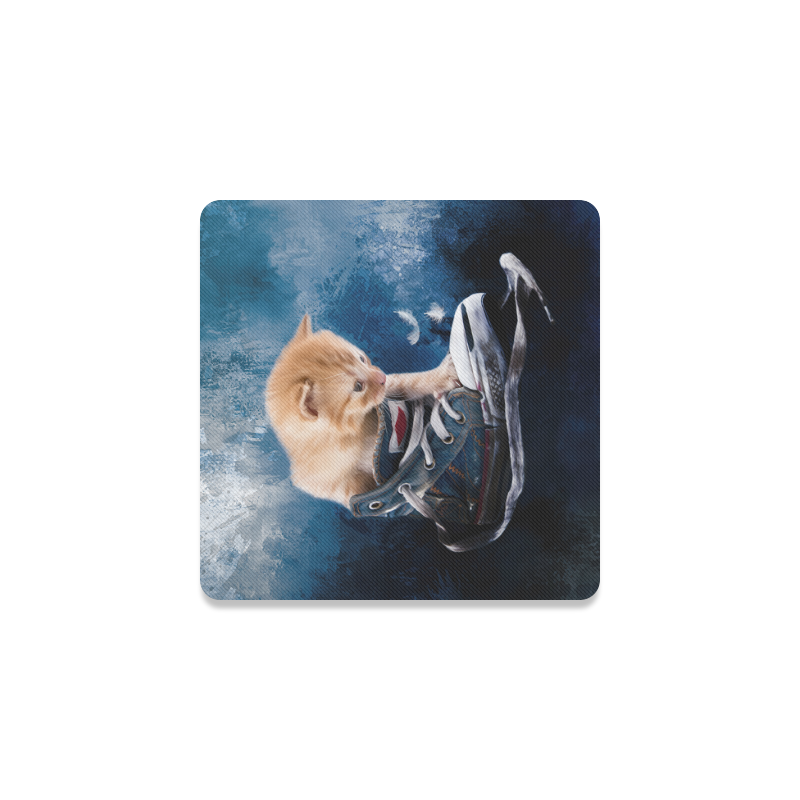 Cute painted red kitten plays in sneakers Square Coaster