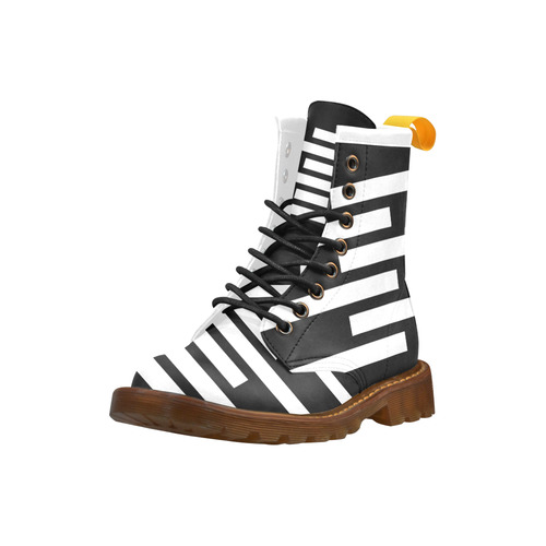Black Background Offset Stripes Cut High Grade PU Leather Martin Boots For Women Model 402H