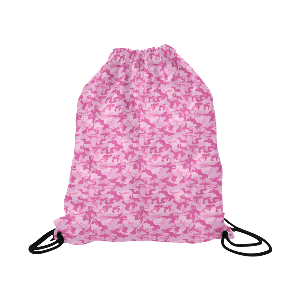 Shocking Pink Camouflage Pattern Large Drawstring Bag Model 1604 (Twin Sides)  16.5"(W) * 19.3"(H)