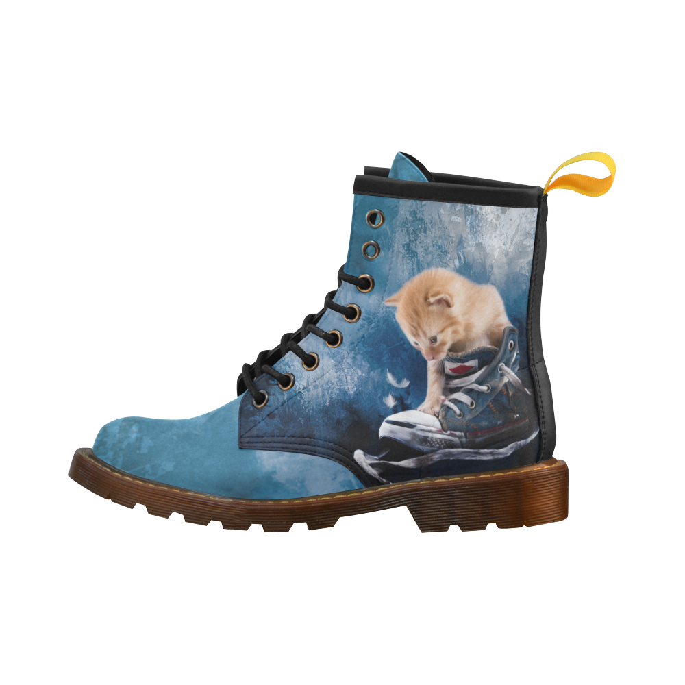 Cute painted red kitten plays in sneakers High Grade PU Leather Martin Boots For Men Model 402H
