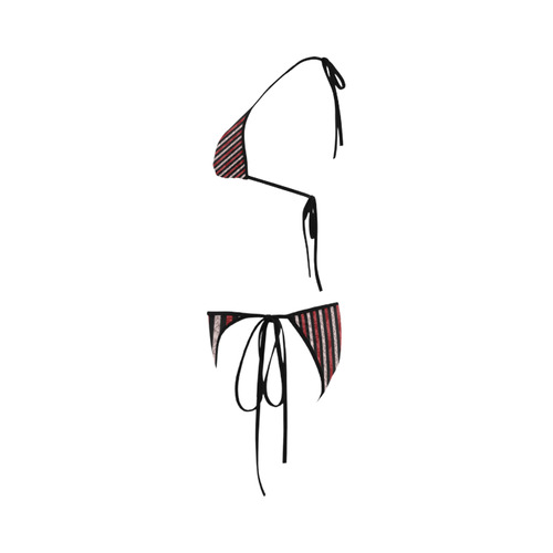 Two Tone Red Damask Goth Stripe Custom Bikini Swimsuit