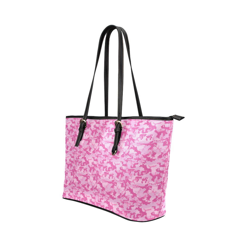 Shocking Pink Camouflage Pattern Leather Tote Bag/Small (Model 1651)