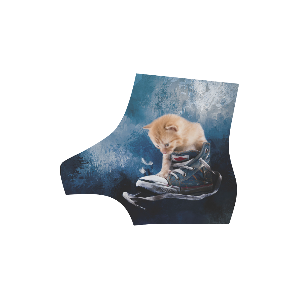 Cute painted red kitten plays in sneakers High Grade PU Leather Martin Boots For Men Model 402H