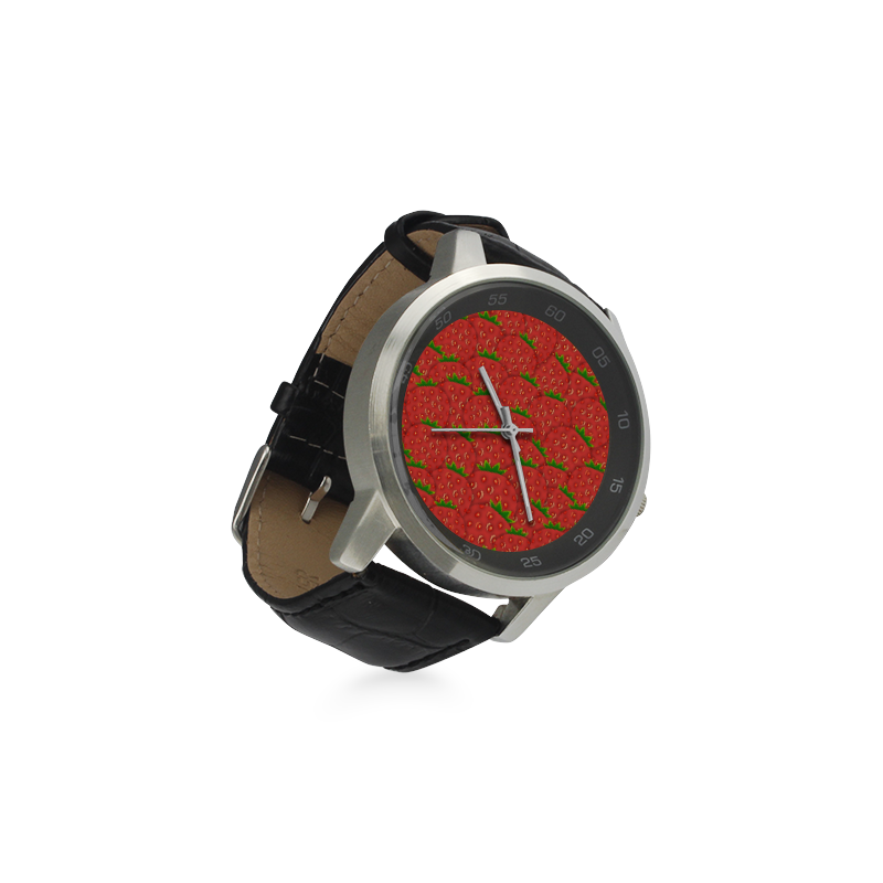 Strawberry Patch Unisex Stainless Steel Leather Strap Watch(Model 202)