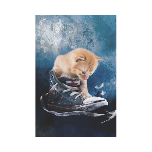 Cute painted red kitten plays in sneakers Garden Flag 12‘’x18‘’（Without Flagpole）