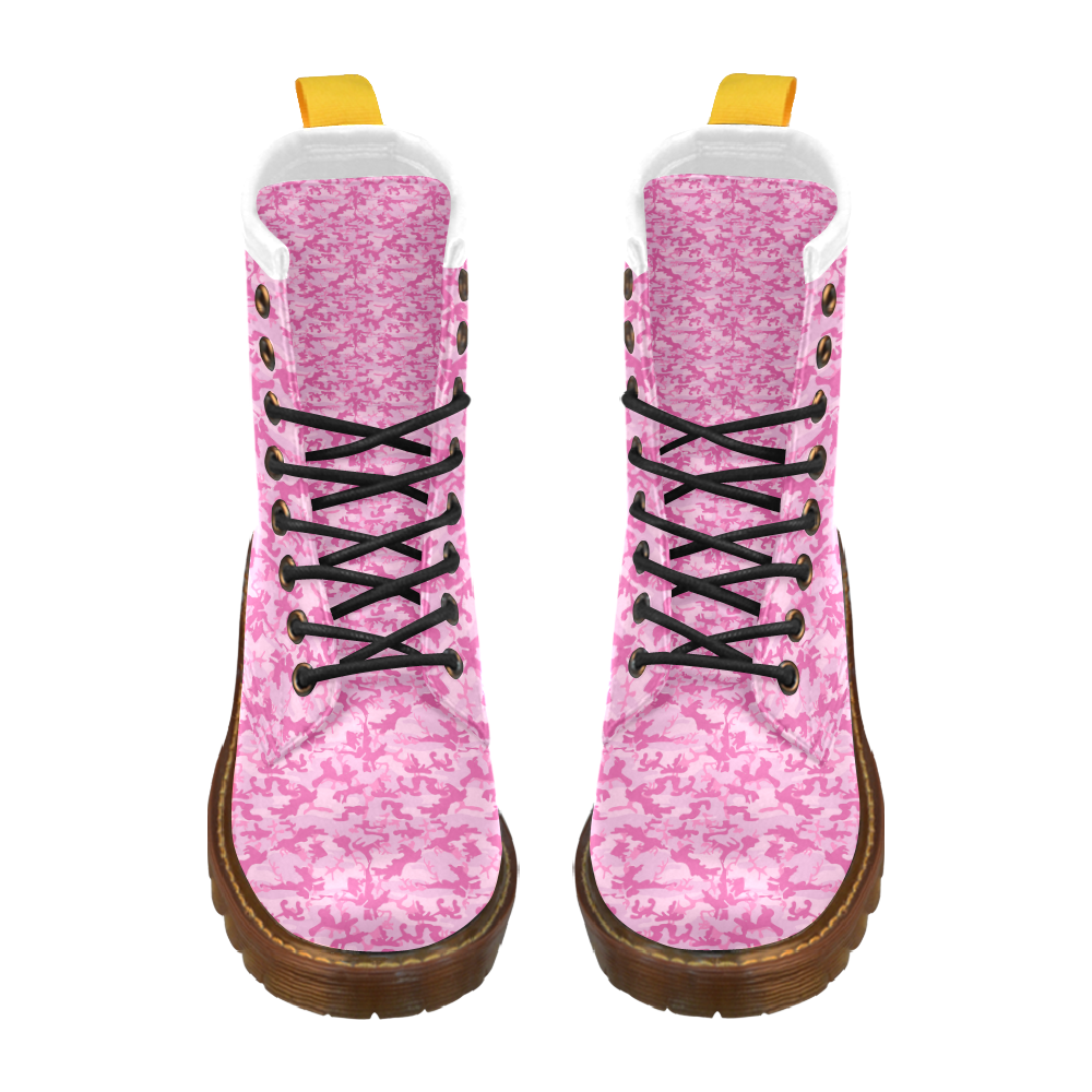 Shocking Pink Camouflage Pattern High Grade PU Leather Martin Boots For Women Model 402H