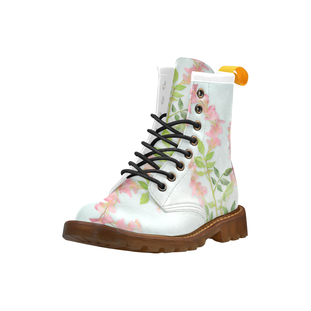 Pink tiny  flower - watercolor High Grade PU Leather Martin Boots For Women Model 402H