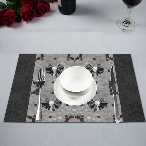 Raven Skull Roses Gothic Print Placemat 12’’ x 18’’ (Set of 6)