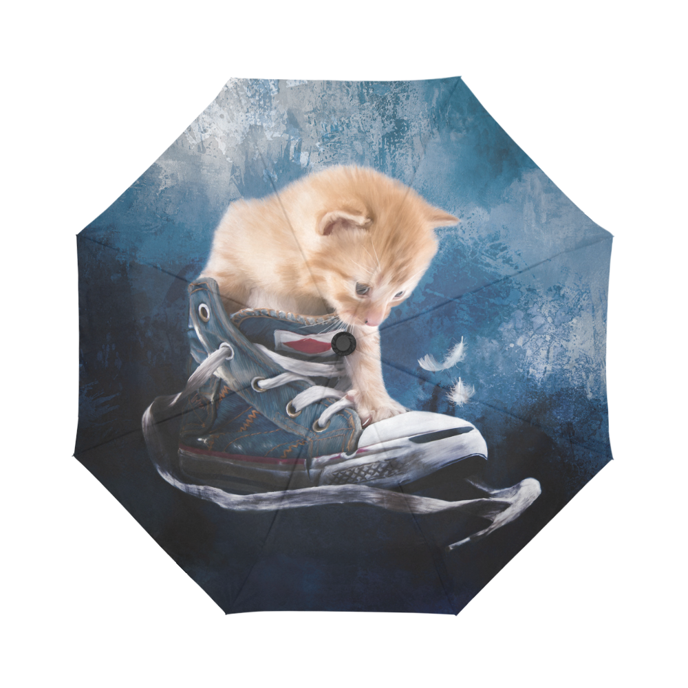 Cute painted red kitten plays in sneakers Auto-Foldable Umbrella (Model U04)