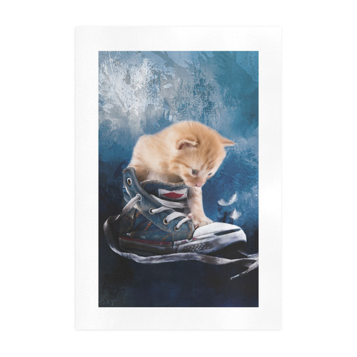 Cute painted red kitten plays in sneakers Art Print 19‘’x28‘’