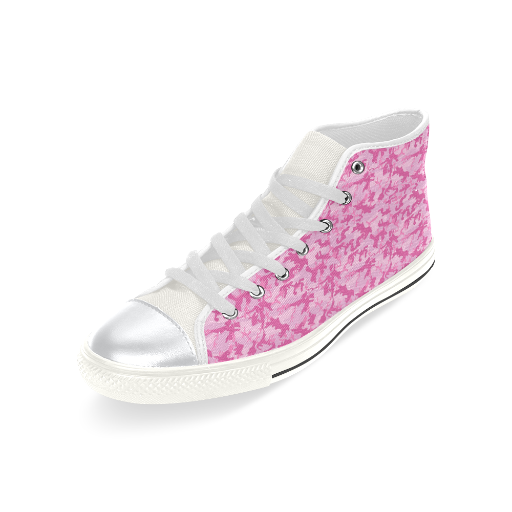 Shocking Pink Camouflage Pattern High Top Canvas Shoes for Kid (Model 017)