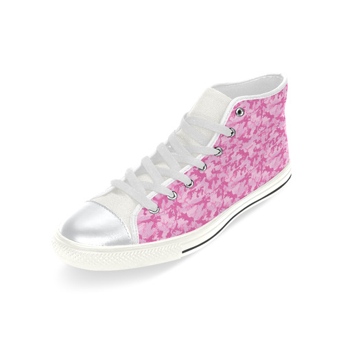 Shocking Pink Camouflage Pattern High Top Canvas Shoes for Kid (Model 017)