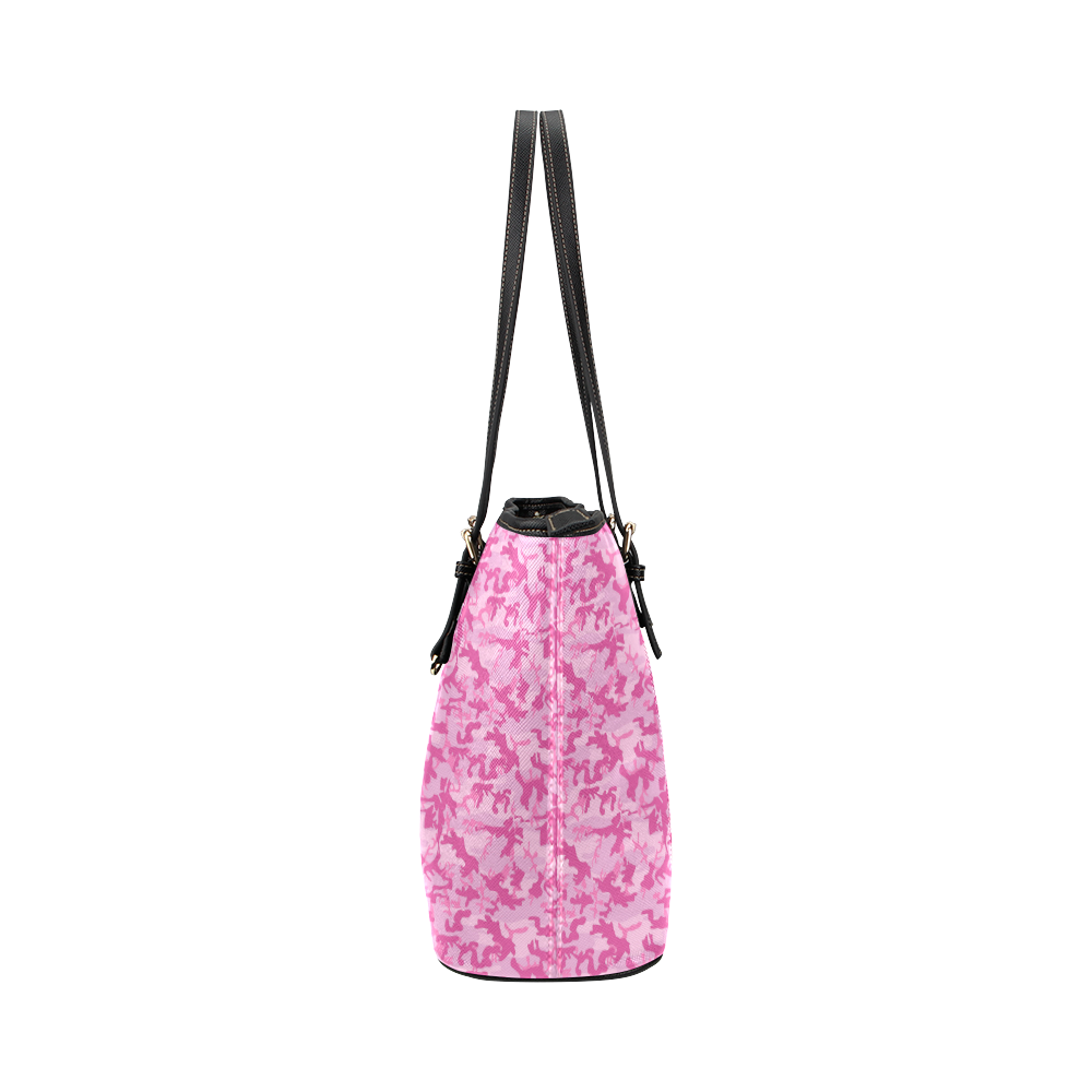 Shocking Pink Camouflage Pattern Leather Tote Bag/Large (Model 1651)