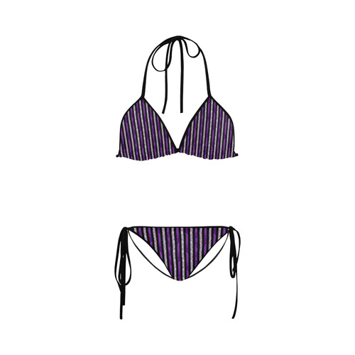 Two Tone Purple Damask Goth Stripe Custom Bikini Swimsuit