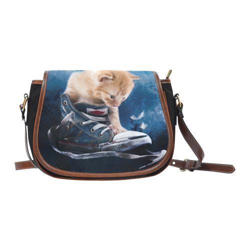 Cute painted red kitten plays in sneakers Saddle Bag/Small (Model 1649)(Flap Customization)
