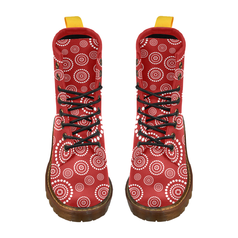 Dots Circle Flower Power Pattern white High Grade PU Leather Martin Boots For Women Model 402H