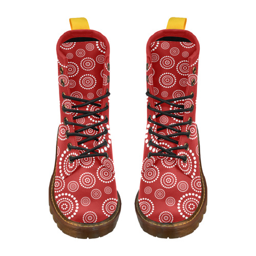 Dots Circle Flower Power Pattern white High Grade PU Leather Martin Boots For Women Model 402H