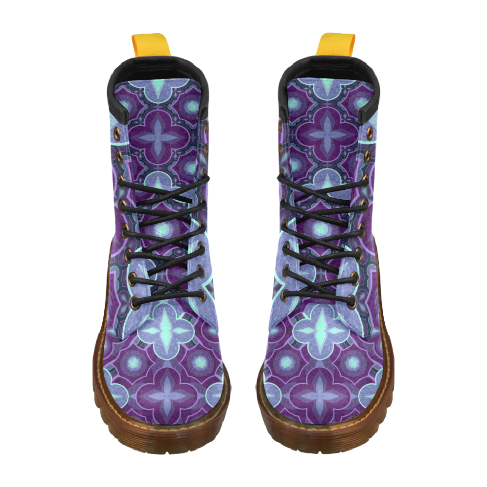 Purple blue pattern High Grade PU Leather Martin Boots For Women Model 402H