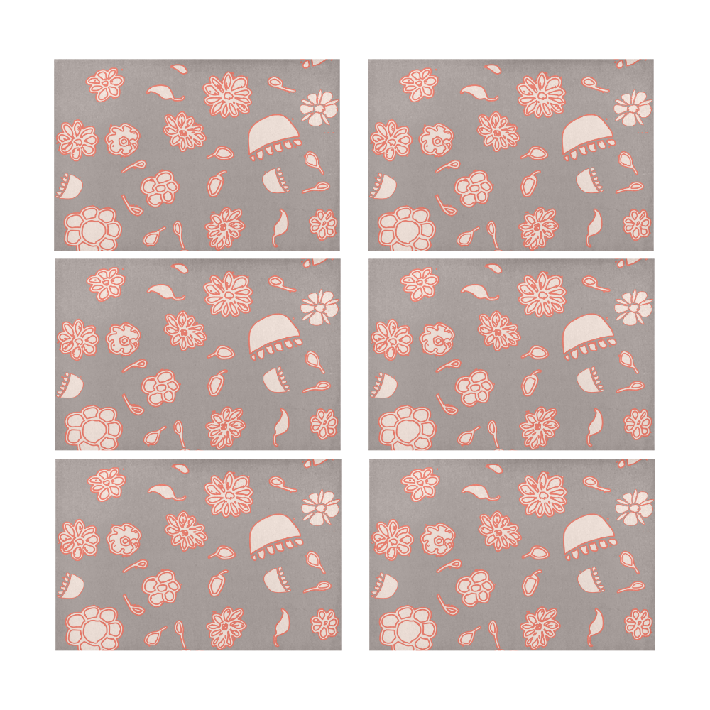 floral gray and red Placemat 12’’ x 18’’ (Set of 6)