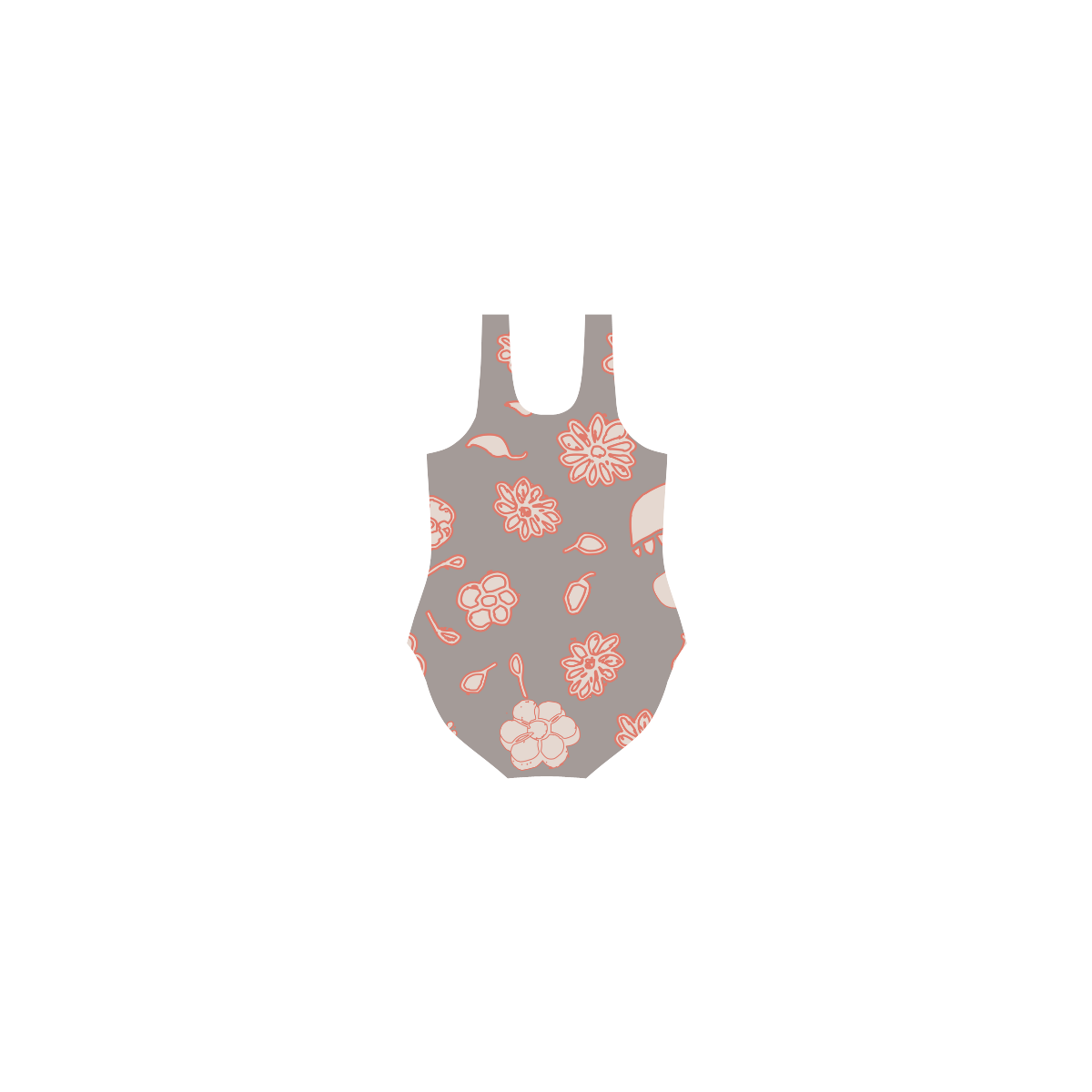 floral gray and red Vest One Piece Swimsuit (Model S04)