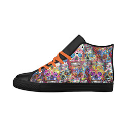 Colorfully Flower Power Skull Grunge Pattern Aquila High Top Microfiber Leather Women's Shoes (Model 032)