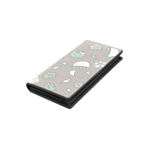 floral gray and green Women's Leather Wallet (Model 1611)