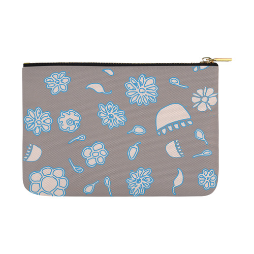 floral gray and blue Carry-All Pouch 12.5''x8.5''