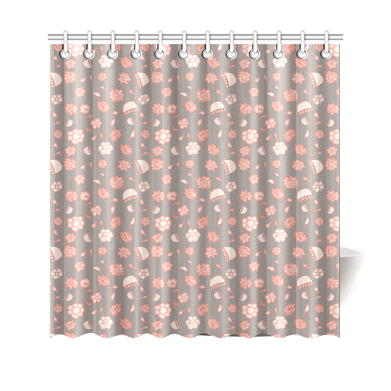 floral gray and red Shower Curtain 69"x70"