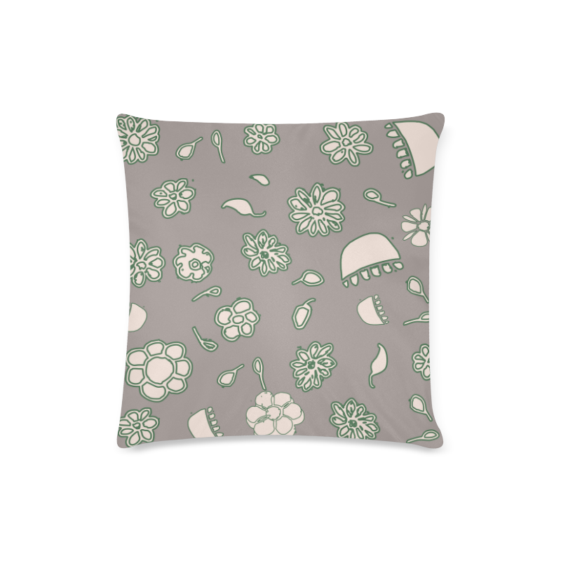 floral gray and green Custom Zippered Pillow Case 16"x16"(Twin Sides)