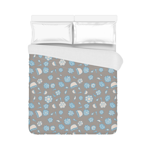 floral gray and blue Duvet Cover 86"x70" ( All-over-print)